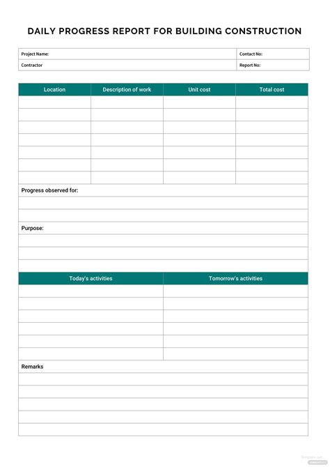 daily progress report template for construction project